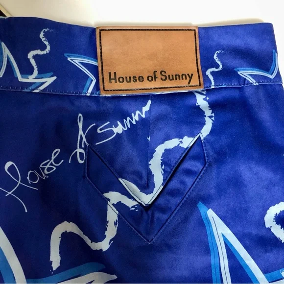House Of Sunny Infinity Party Satin Pants Klein Blue Women's Size US 10 stars - Picture 14 of 16